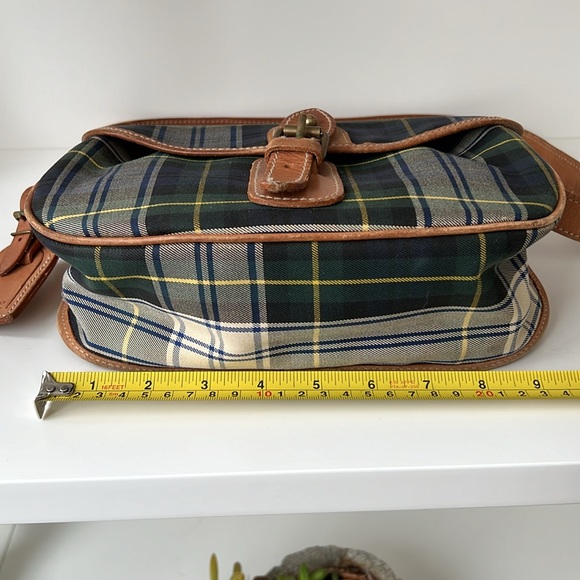 Ralph Lauren Vintage Tartan Plaid Blue Green Leather Brass Canvas Plaid Bag - Picture 13 of 15